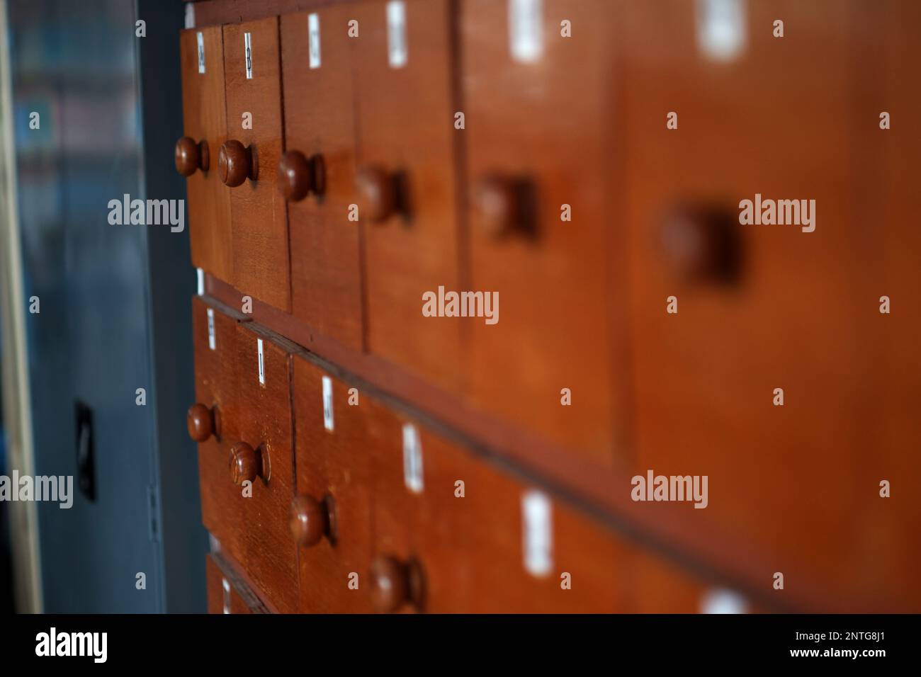 A Wooden Locker With The Function Of Storing Small Objects In The School Library Stock Photo