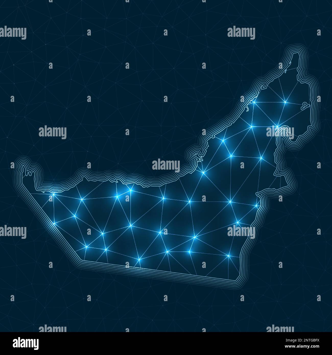 UAE network map. Abstract geometric map of the country. Digital