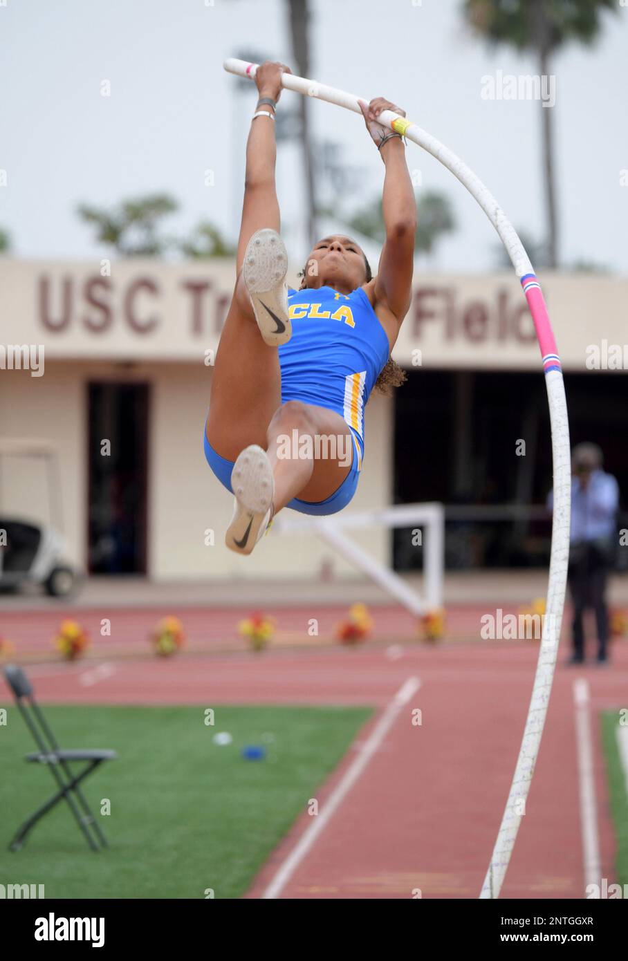 Elleyse Garrett of UCLA competes in the women's pole vault during an