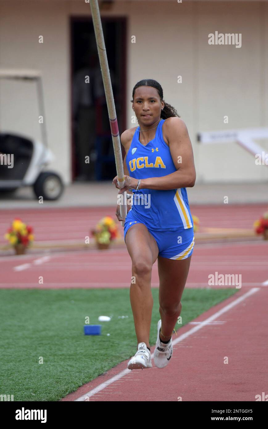 Elleyse Garrett of UCLA competes in the women's pole vault during an