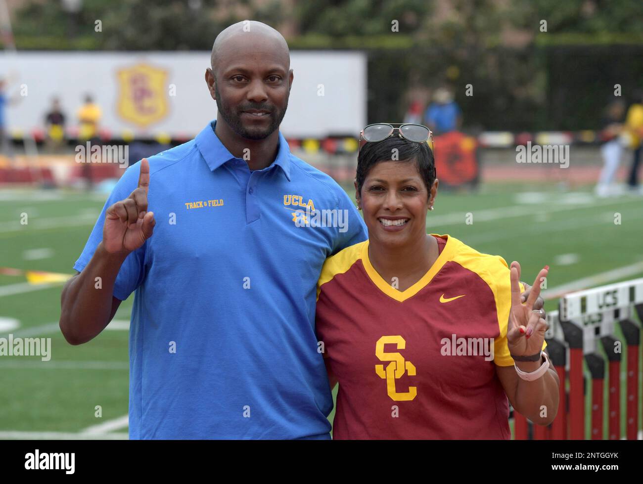 UCLA Bruins coach Avery Anderson (left) and Southern California Trojans