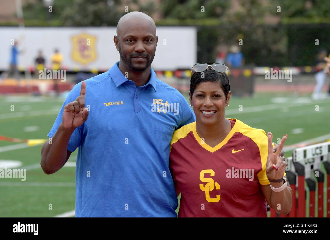 UCLA Bruins coach Avery Anderson (left) and Southern California Trojans