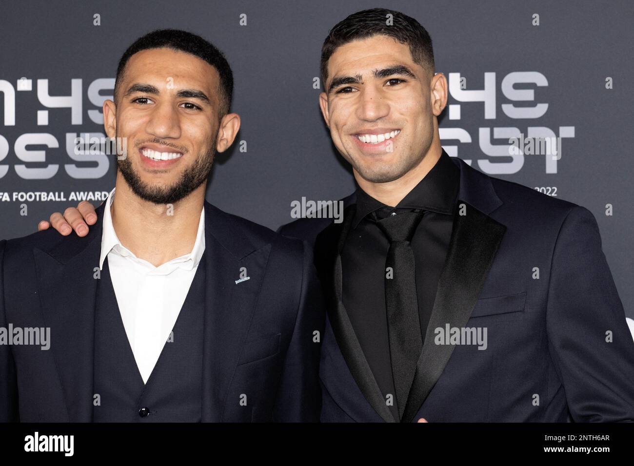 Achraf Hakimi of PSG and his brother Nabil Hakimi arrive at the Best FIFA Football Awards