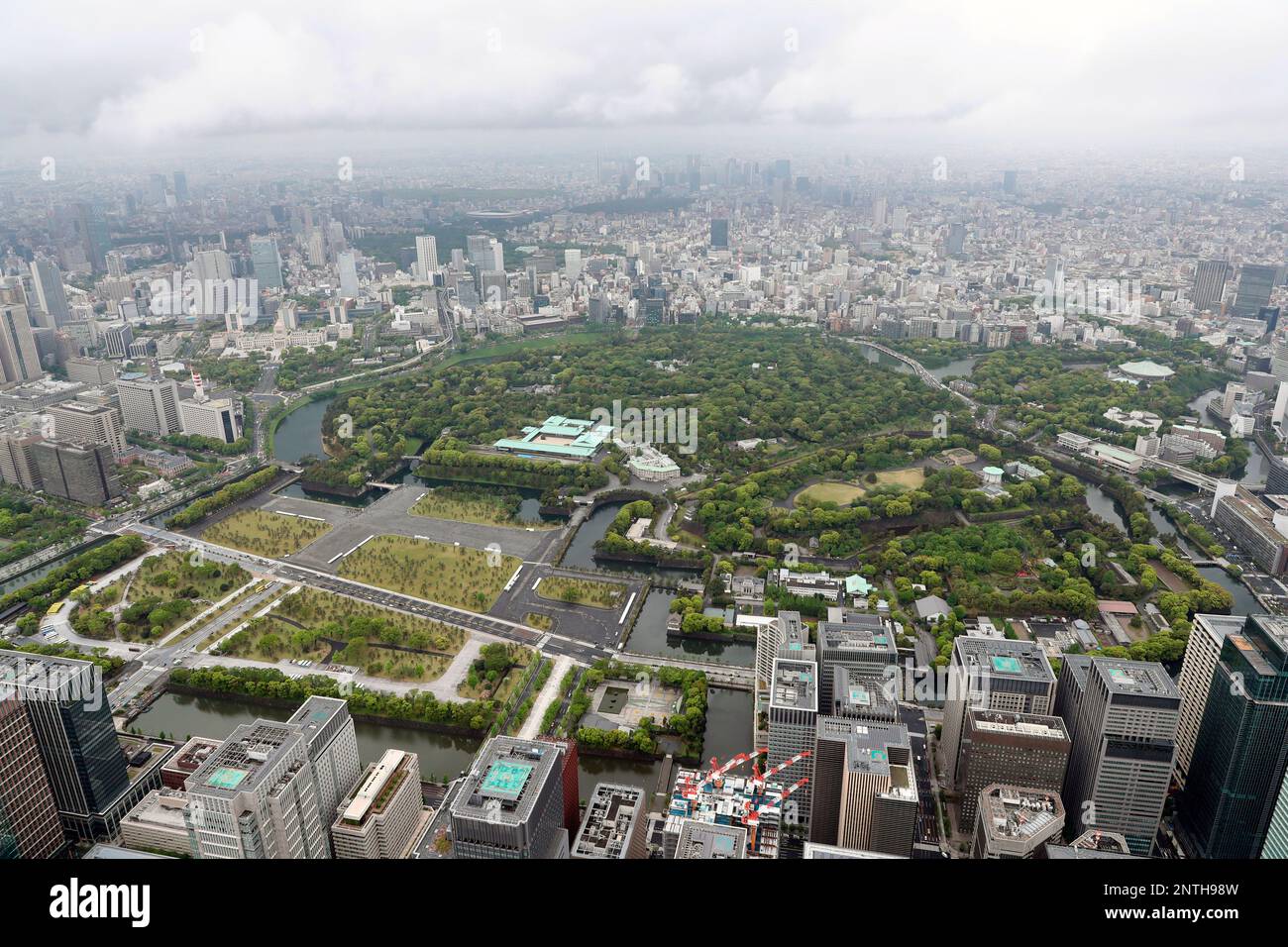 An aerial photo shows the Imperial Palace in Tokyo on April 30, 2019, Japan's Emperor Akihito's