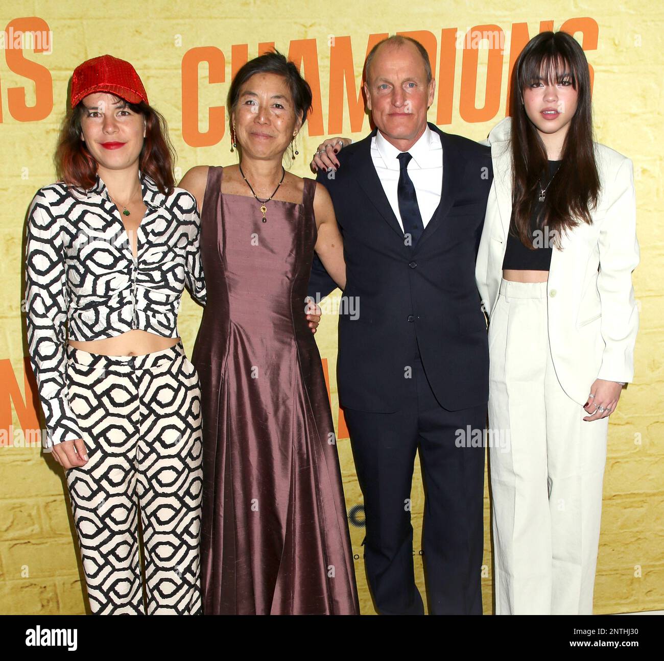 Woody Harrelson, wife Laura Louie and daughters attending the