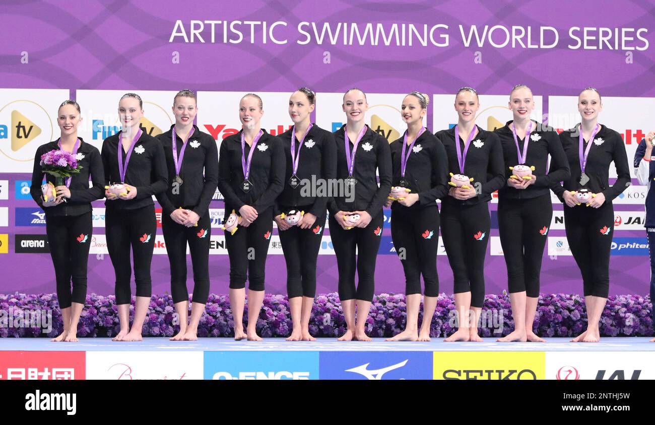 canada-s-swimmers-celebrate-on-the-podium-of-the-team-technical-routine