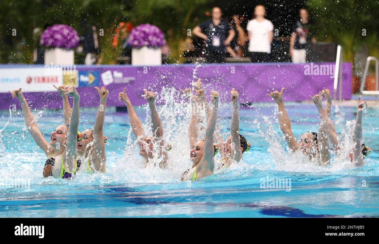 France s Swimmers Celebrate On The Podium Of The Team Technical Routine france-s-swimmers-celebrate-on-the-podium-of-the-team-technical-routine