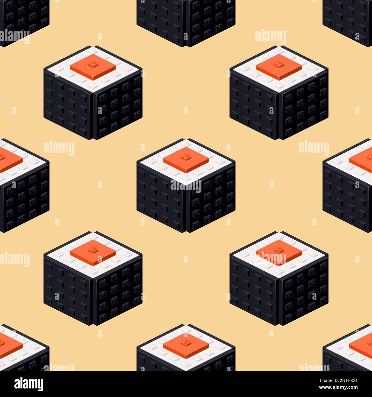 Sushi pattern made from plastic blocks. Vector clipart Stock Vector