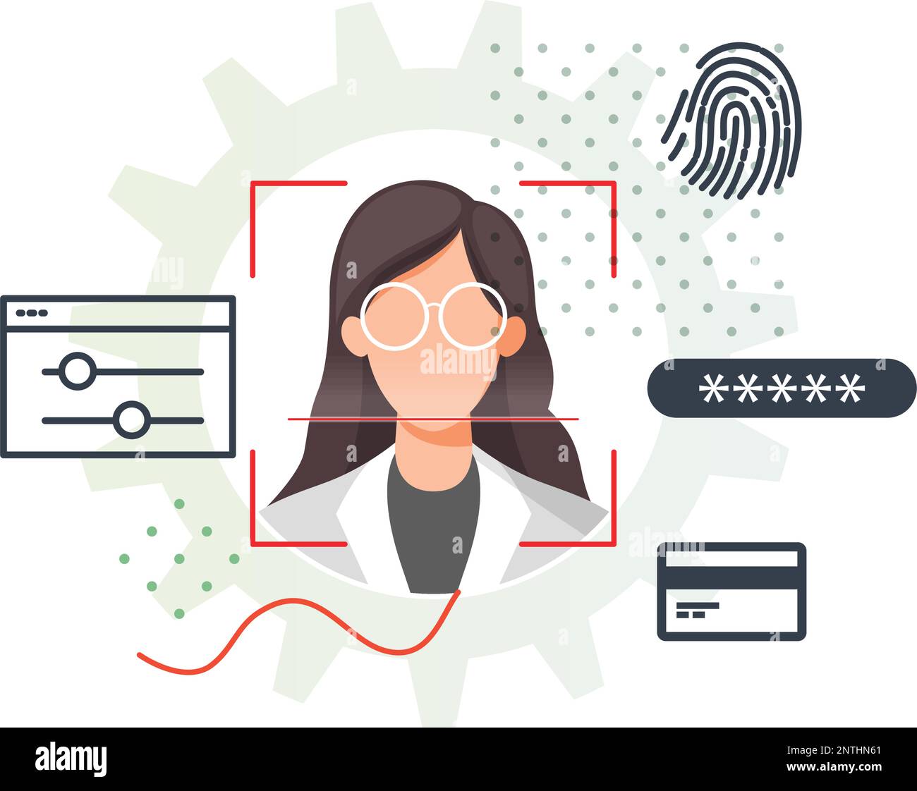 Secured Services with Face Detection Technology and 2 Factor Authentication - Stock Illustration as EPS 10 File Stock Vector