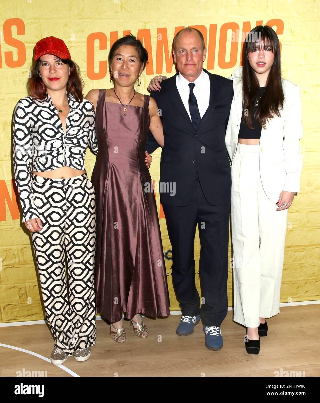 Woody Harrelson, wife Laura Louie and daughters attending the