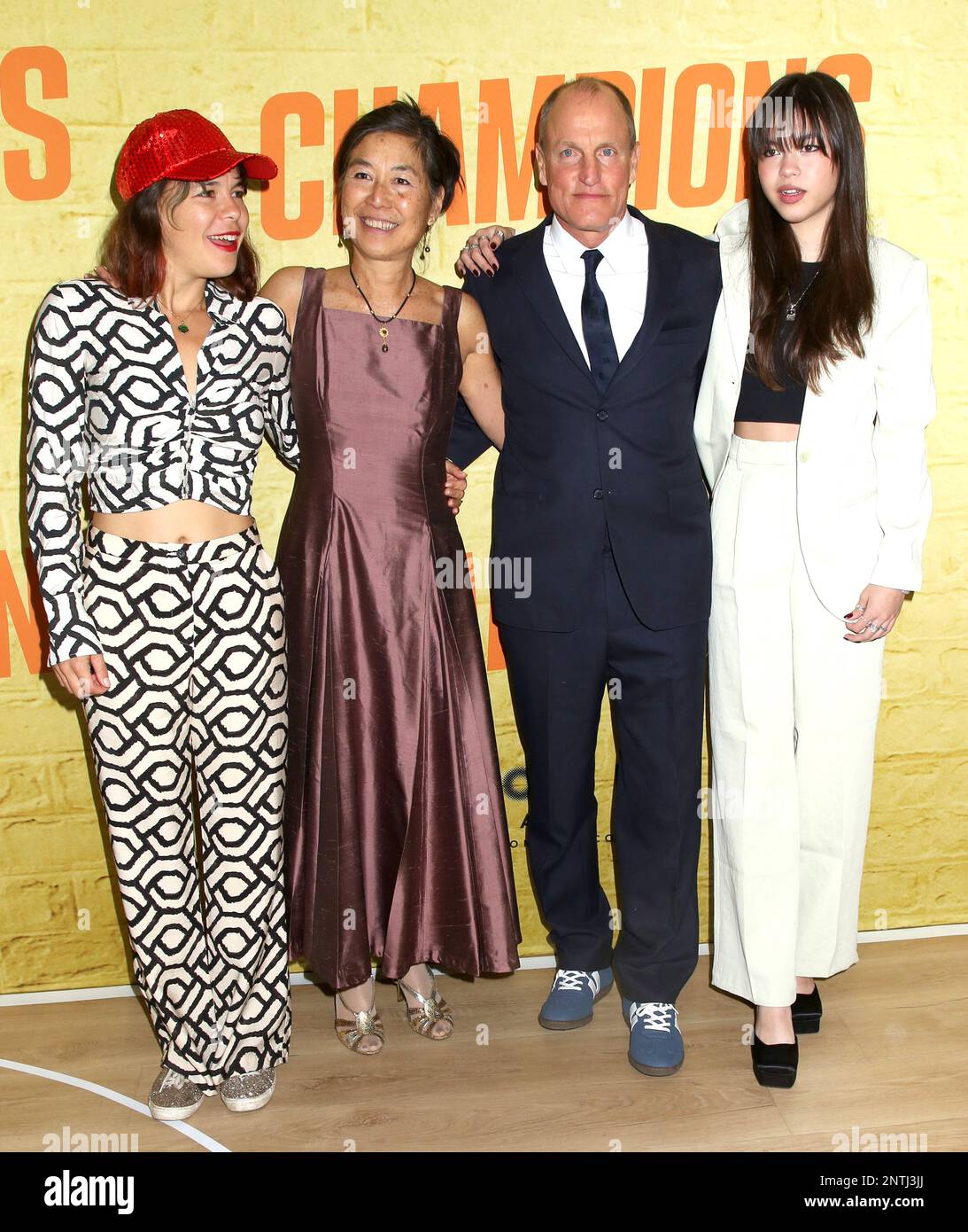 Woody Harrelson, wife Laura Louie and daughters attending the