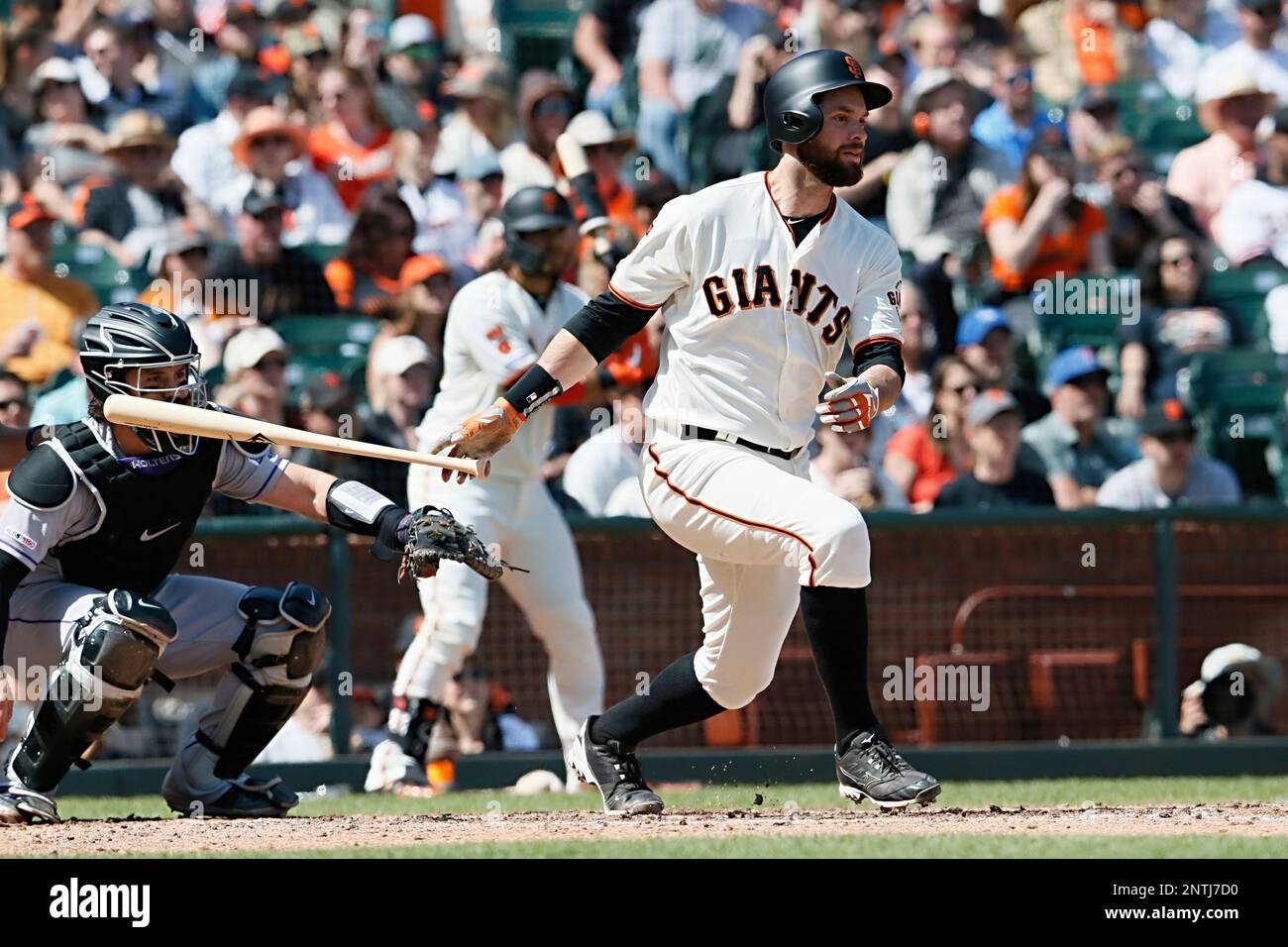 San Francisco Giants first baseman Brandon Belt (9) at bat during an