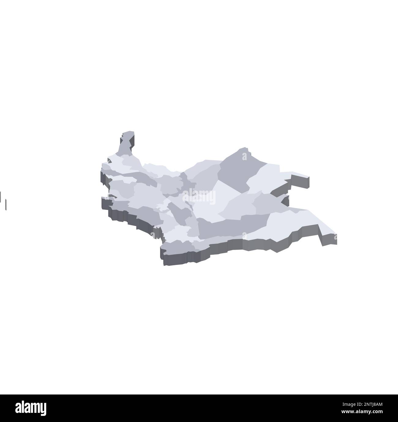 Colombia political map of administrative divisions - departments and capital district. 3D isometric blank vector map in shades of grey. Stock Vector