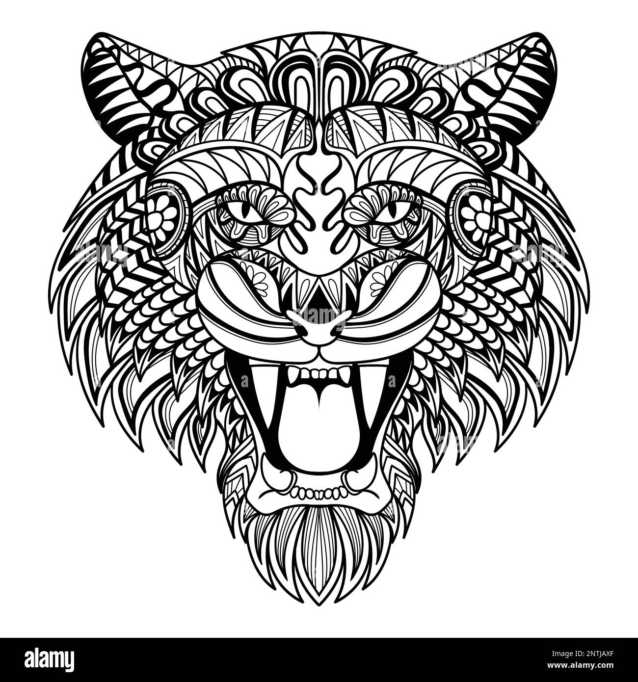 Tiger head angry mandala zentangle coloring page illustration for your company or brand Stock Vector