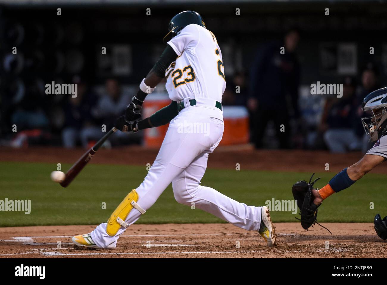 OAKLAND, CA - APRIL 21: Oakland Athletics Infielder Jurickson Profar (23)  walks back to the dugout during the MLB game between the Blue Jays and A's  at O.co Coliseum in Oakland, CA. (