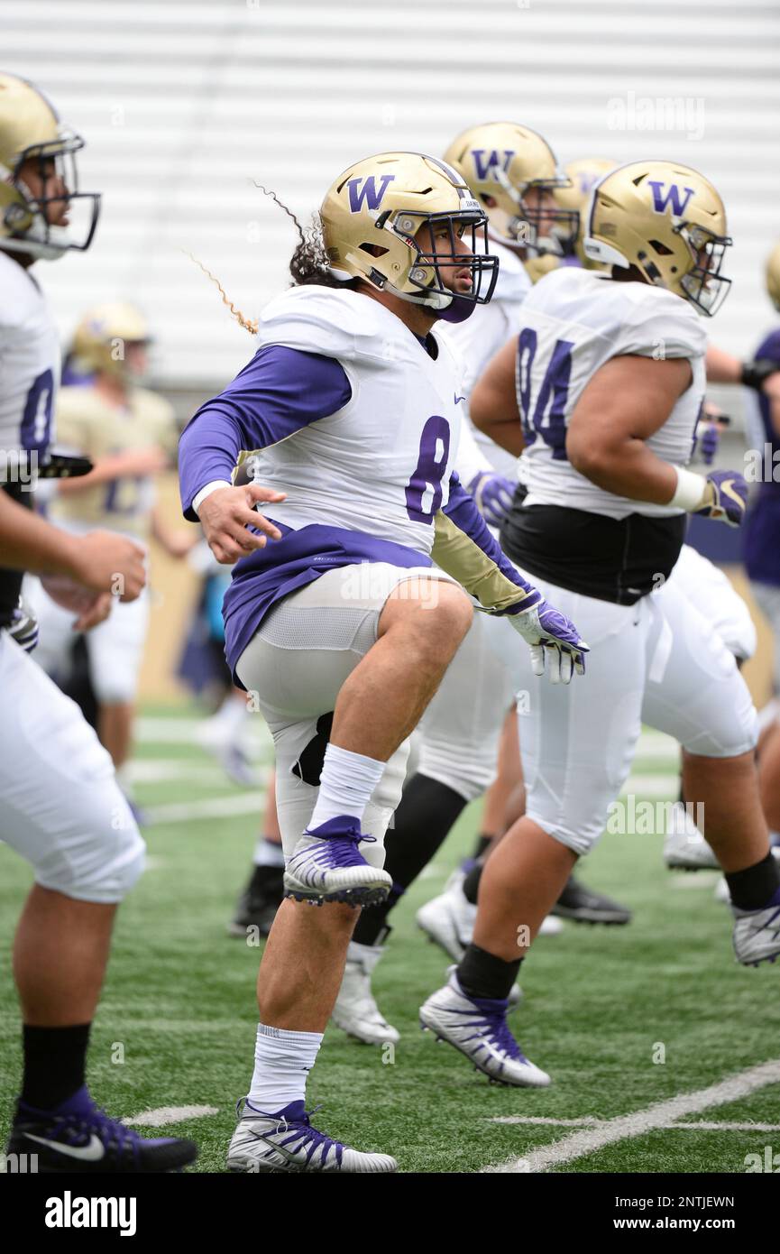 April 17, 2019 Defender BENNING POTOA'E (8) participates in drills during the Washington