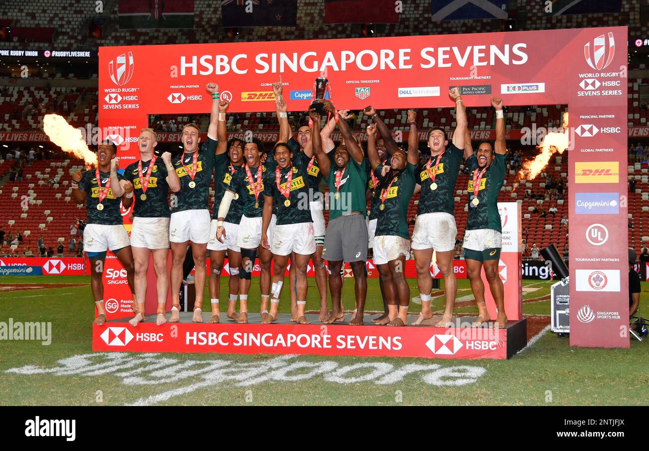 Victorious South Africa lift the trophy having won the final against