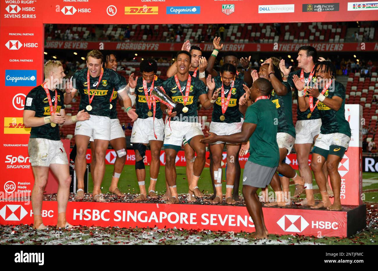 Victorious South Africa lift the trophy having won the final against