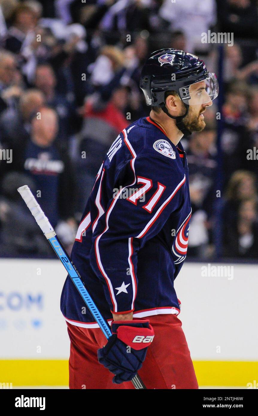 Sunday, April 16, 2019: Columbus Blue Jackets left wing Artemi Panarin (9)  in the first period of game 4 in the first round of the 2019 Stanley Cup  Playoffs between the Tampa
