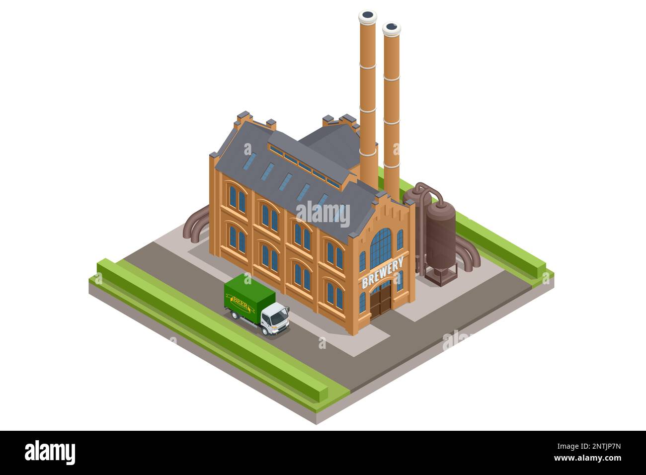 Isometric old brewery, Facade beer Factory, Brewery beer production Stock Vector