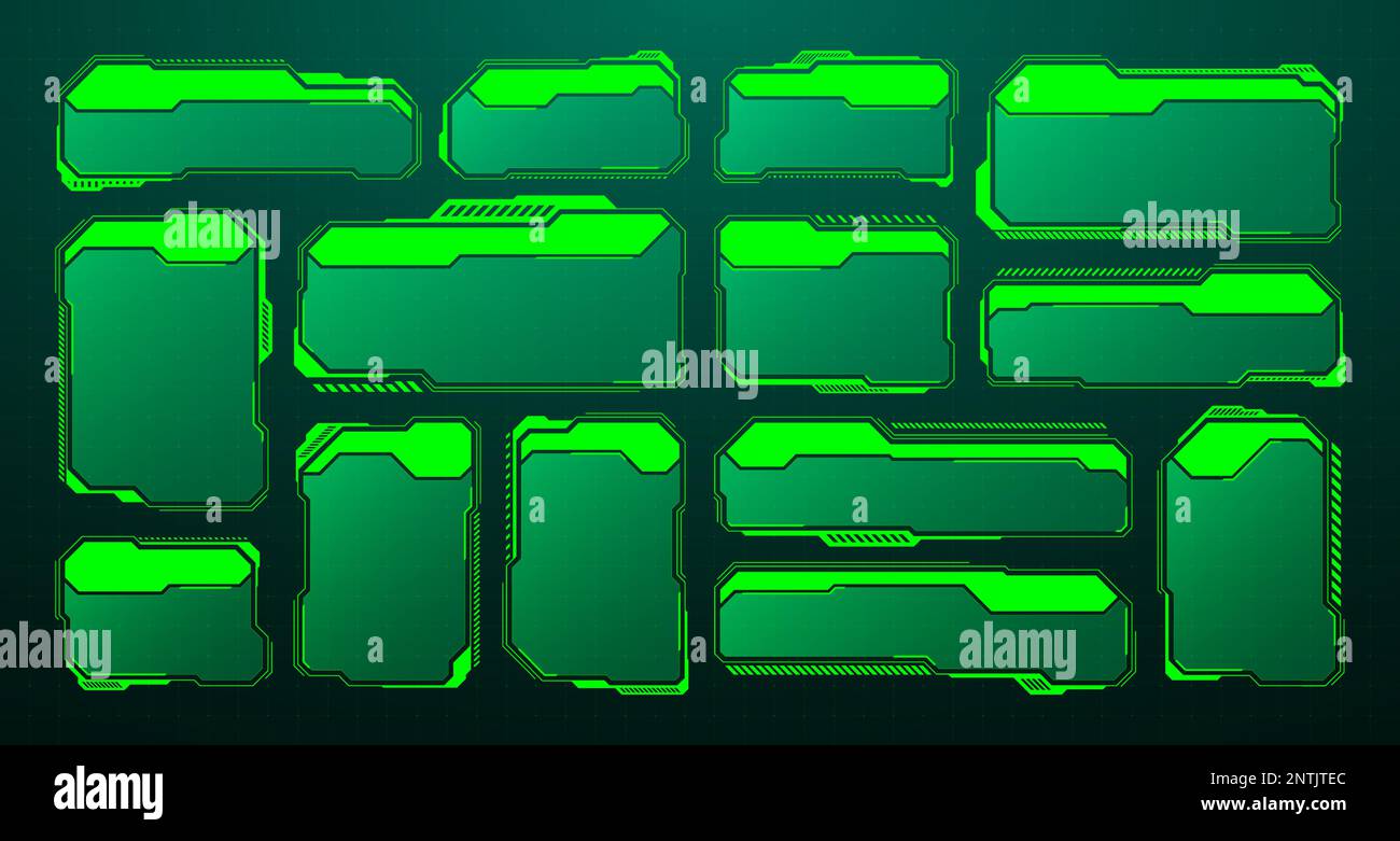 Green futuristic HUD, UI elements. Sci-fi user interface text boxes,  callouts. Warning message frames, information boxes template. Modern game  Stock Vector Image & Art - Alamy