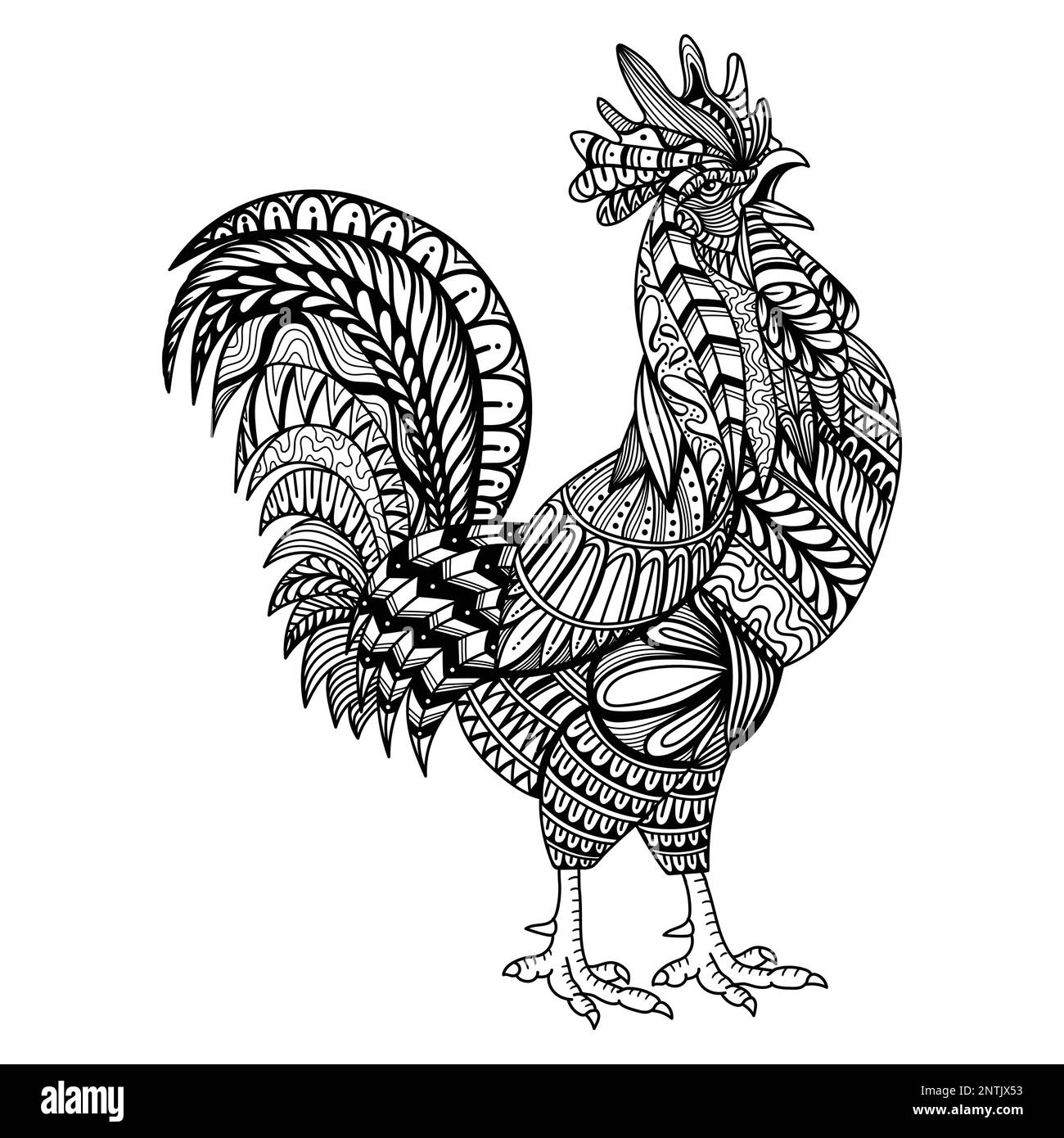 Rooster chicken mandala zentangle coloring page illustration for your