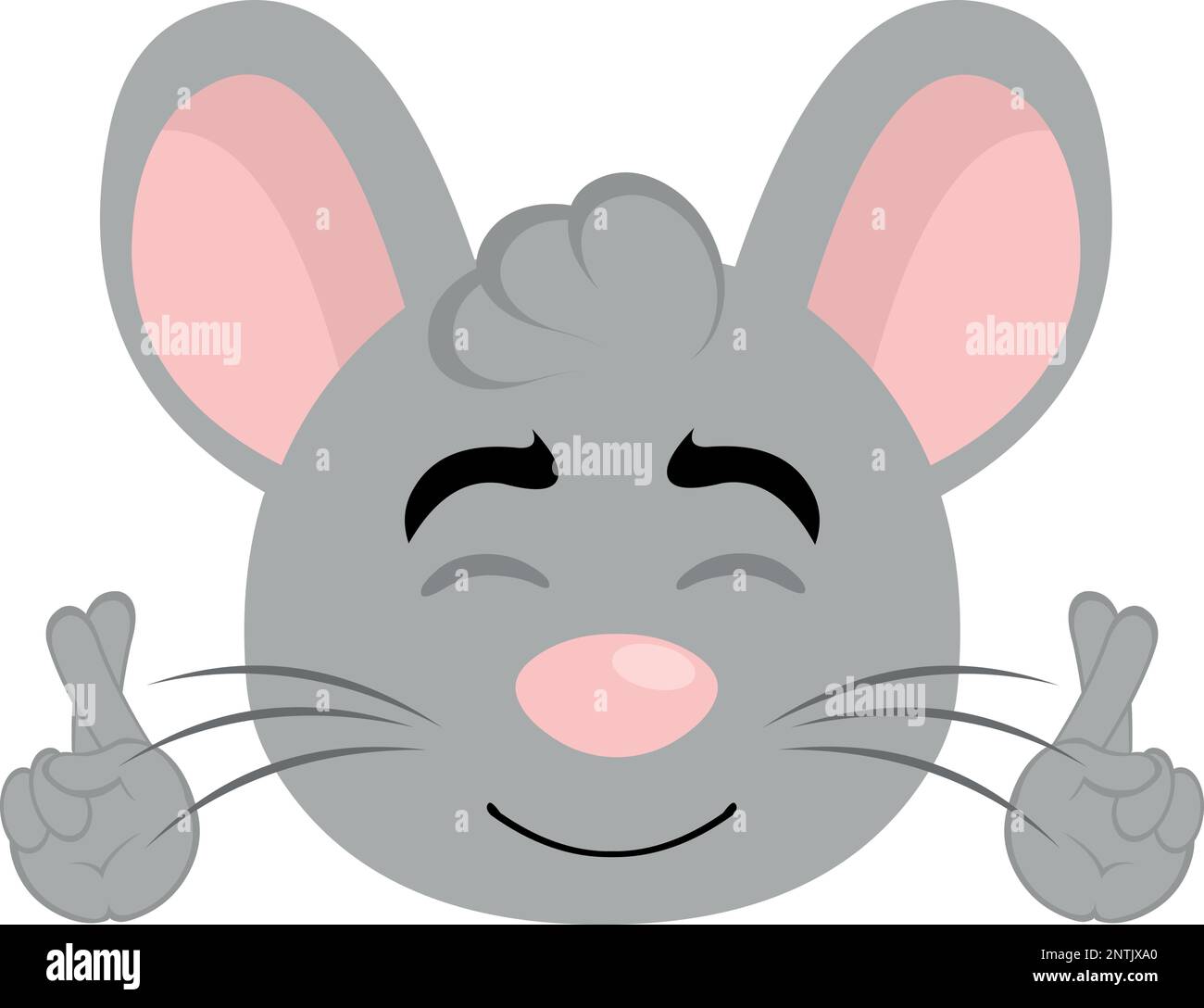 vector illustration face of a cartoon mouse crossing his fingers, making a wish or good luck Stock Vector
