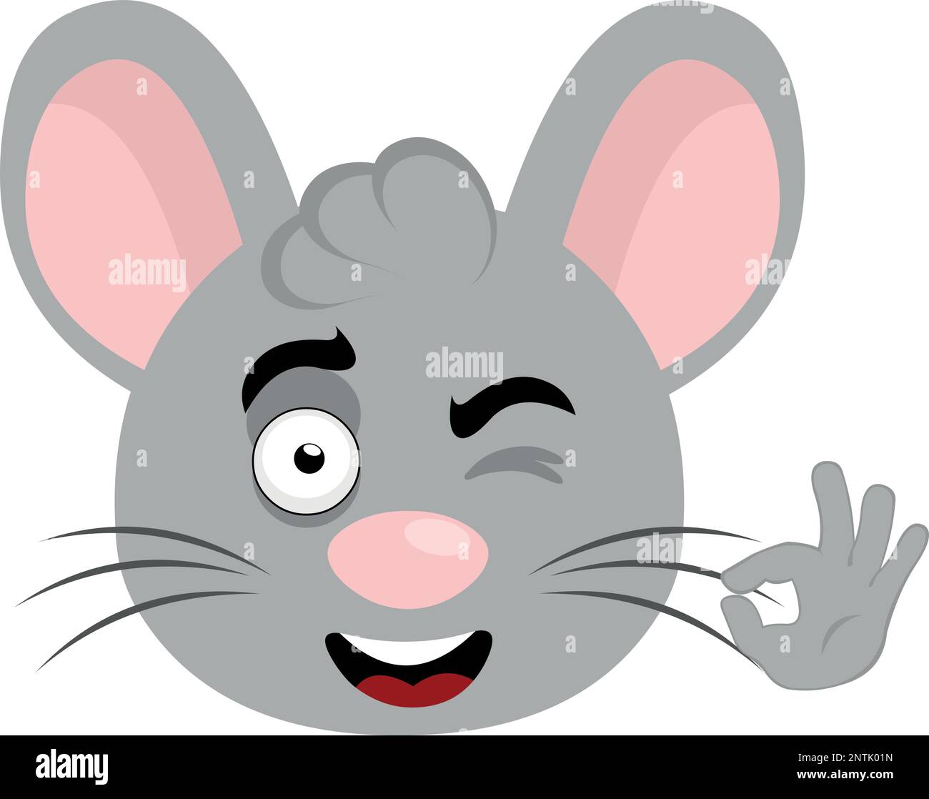 vector illustration face of a cartoon mouse winking and making an ok or perfect gesture with his hand Stock Vector