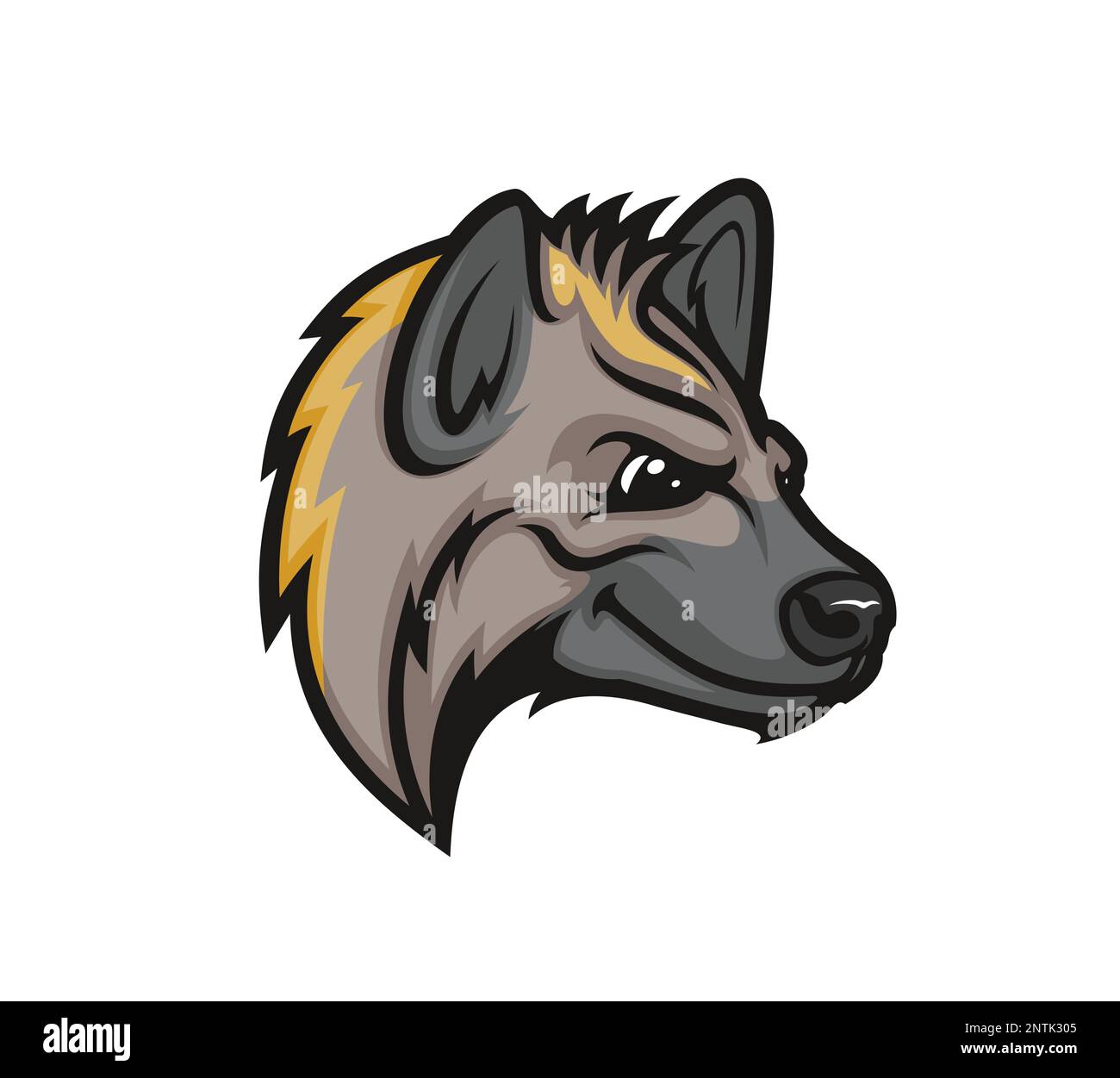 Hyena head isolated vector mascot with sly expression. Witty and courageous wild animal with cheekily smiling angry face. Isolated emblem for sport team, event and hunting club. Carnivore mammal beast Stock Vector