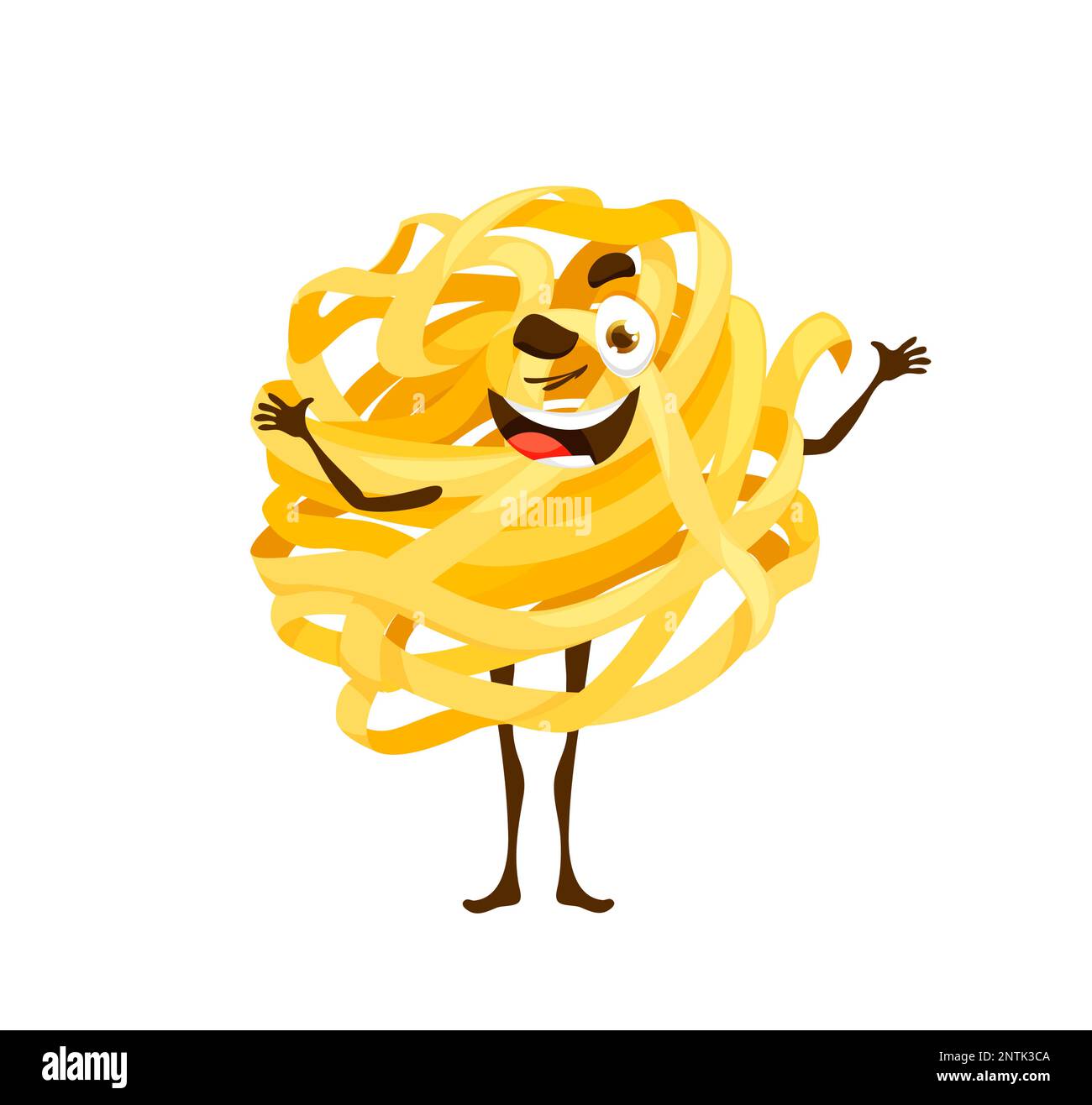 Cartoon tagliatelle pasta character. Amusing vector macaroni personage