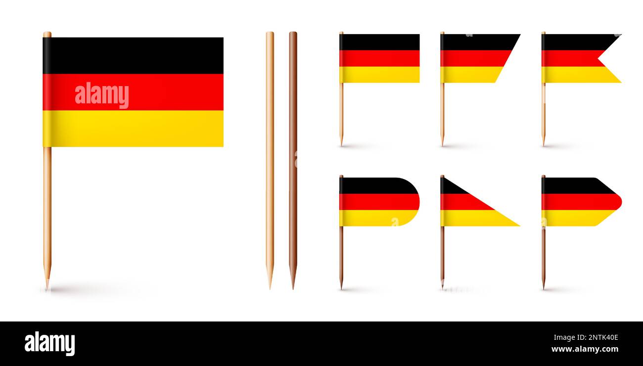 Realistic various German toothpick flags. Souvenir from Germany. Wooden  toothpicks with paper flag. Location mark, map pointer. Blank mockup for  Stock Vector Image & Art - Alamy