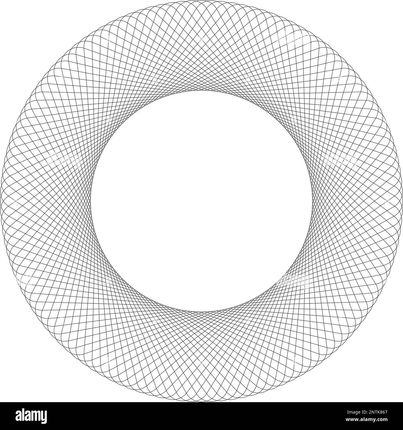 Spirograph template. Concentric ornament texture. Harmonic symmetric wireframe element. Round guilloche shape isolated on white background Stock Vector