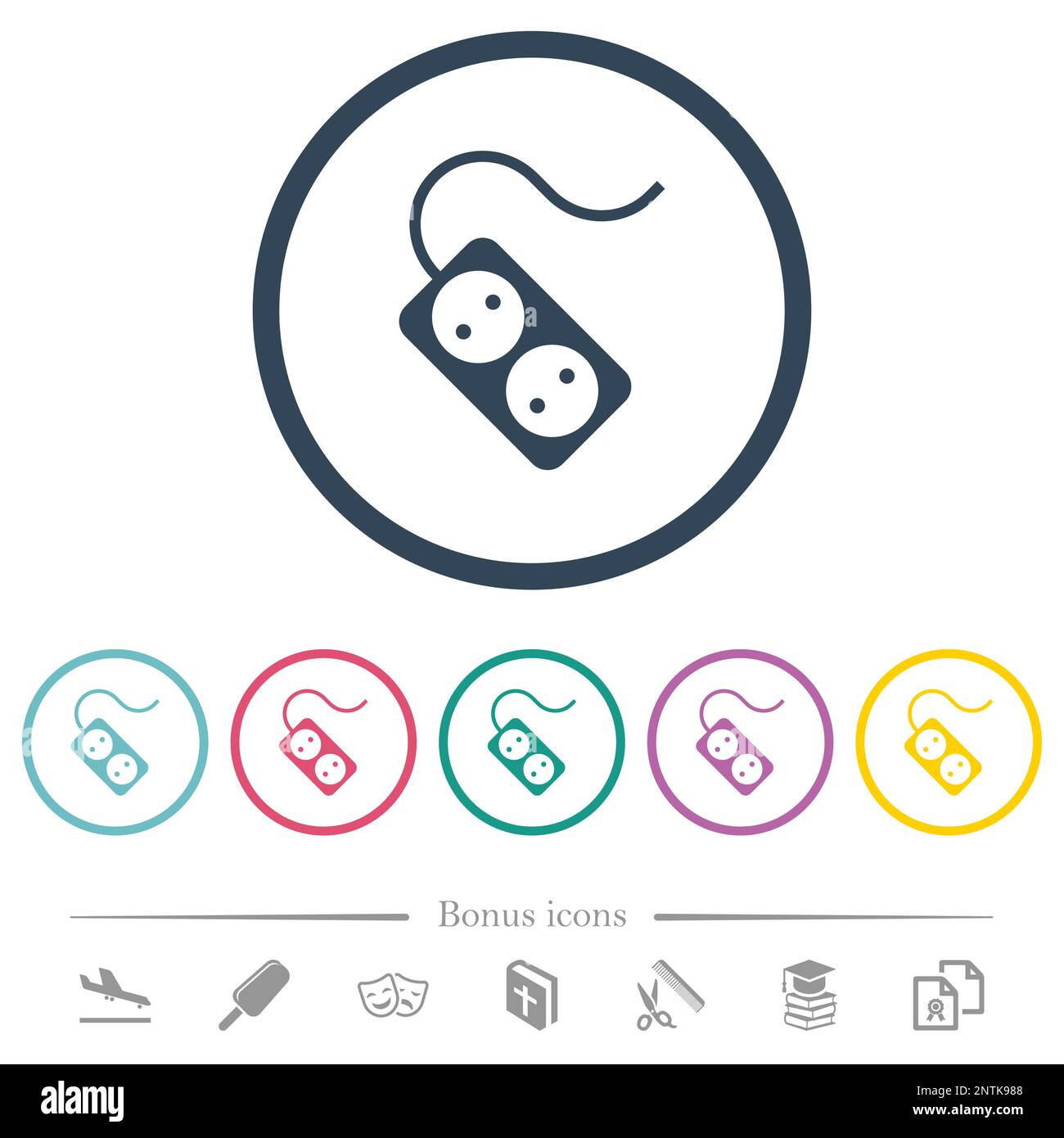 Portable electrical outlet with two sockets and cord solid flat color