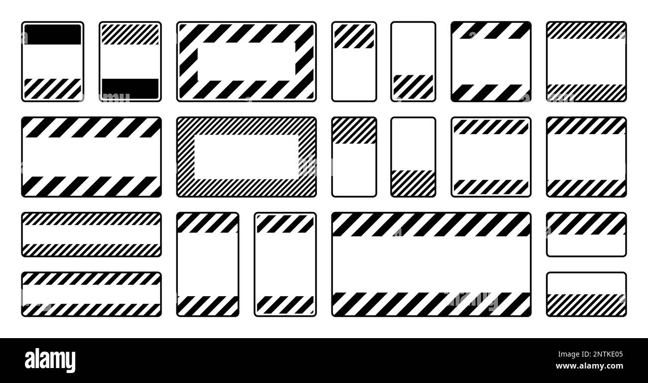Various blank black warning signs with diagonal lines. Attention
