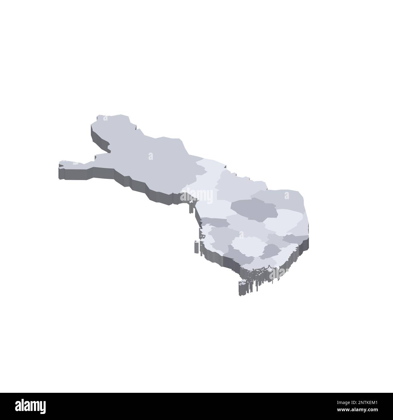 Finland political map of administrative divisions - regions and one autonomous region of Aland. 3D isometric blank vector map in shades of grey. Stock Vector
