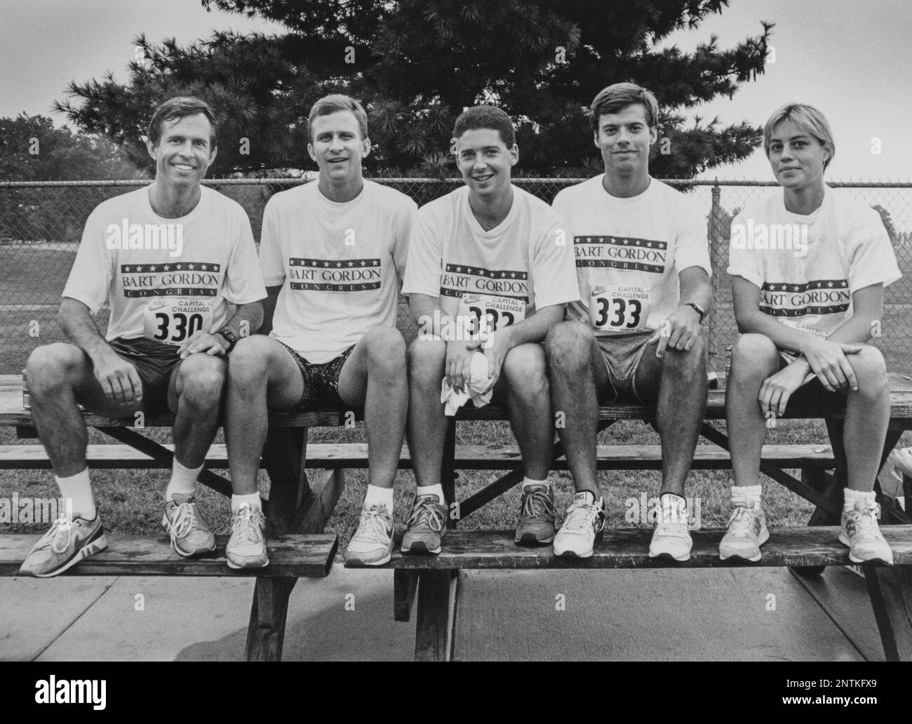 Rep. Bart Gordon D Tenn. 1st Congressman to cross finish line Executive Assistant Philip Graves LBJ Intern Ira Lit Administrative Assistant Jeff Whorley Legislative Assistant Diane Evans during Nike C...