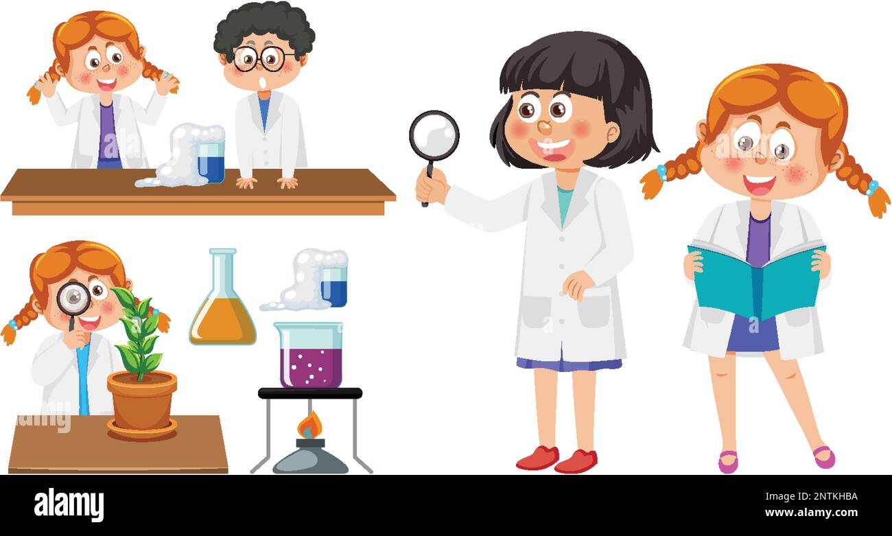 Scientist and student doing chemistry experiment illustration Stock ...