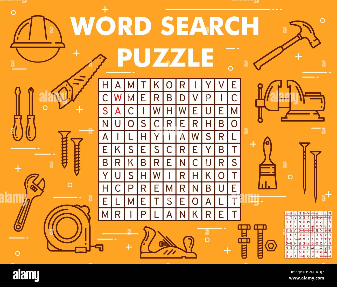 Construction, DIY and repair tools on word search puzzle game worksheet