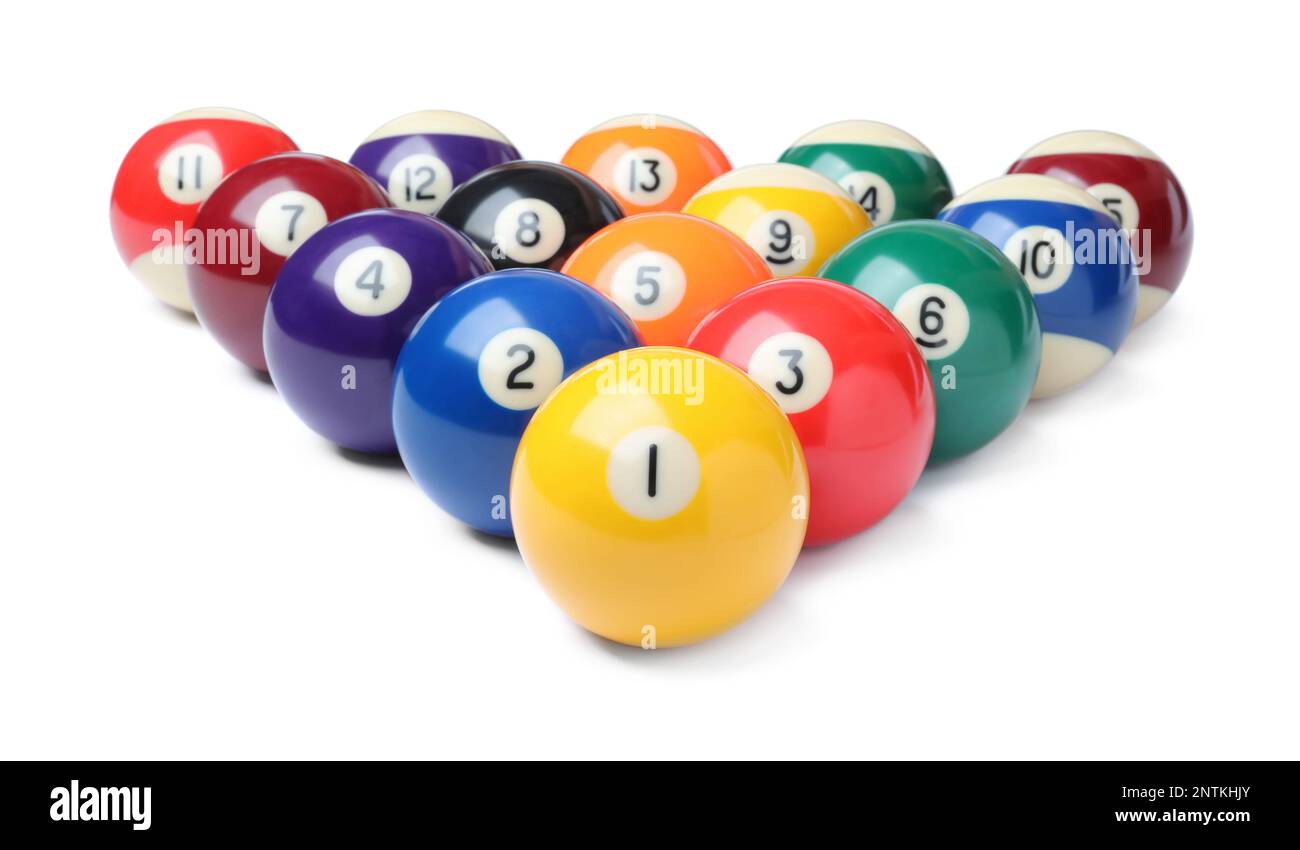 Set of billiard balls on white background Stock Photo Alamy