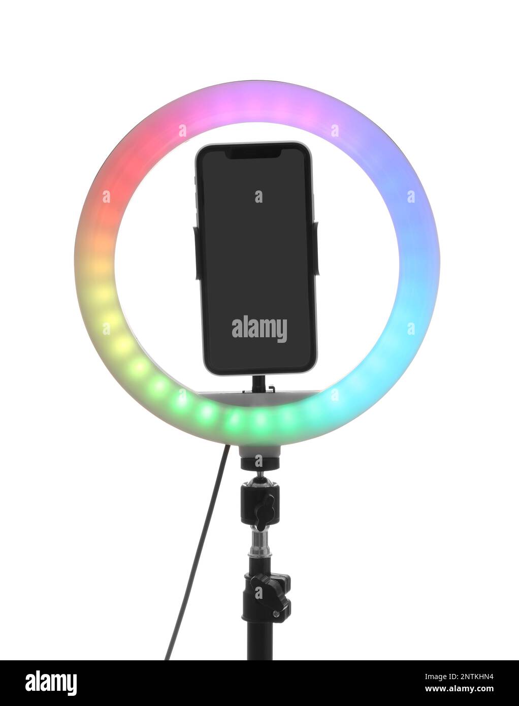 Tripod with ring light and smartphone isolated on white Stock Photo - Alamy