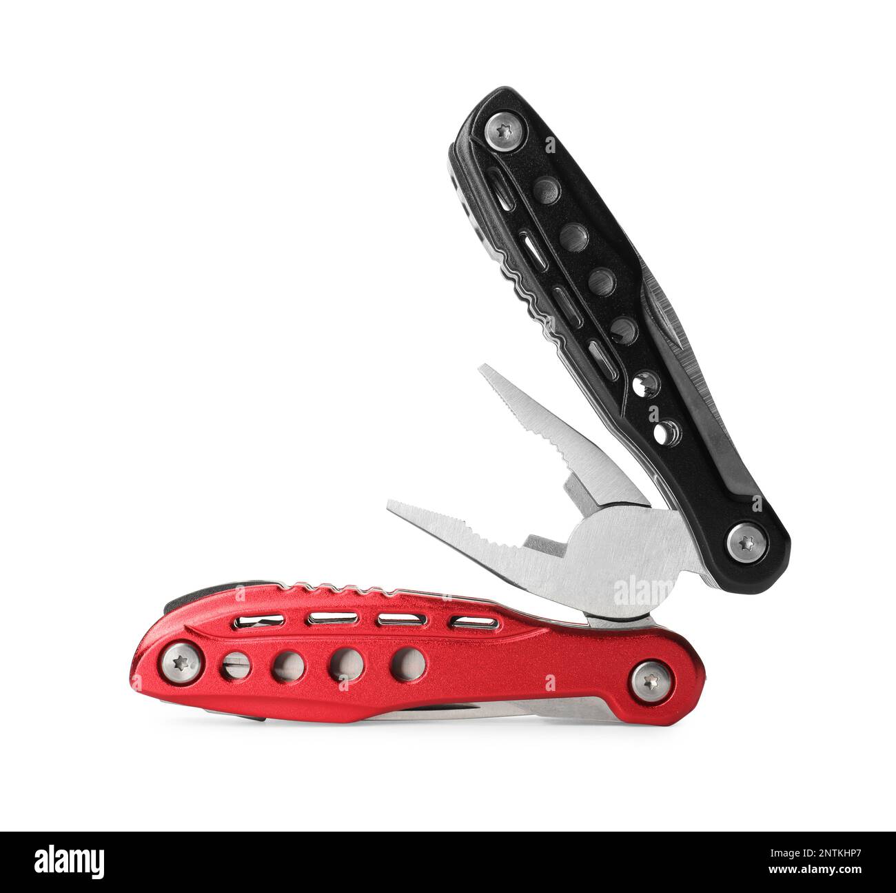 Compact portable colorful multitool isolated on white Stock Photo