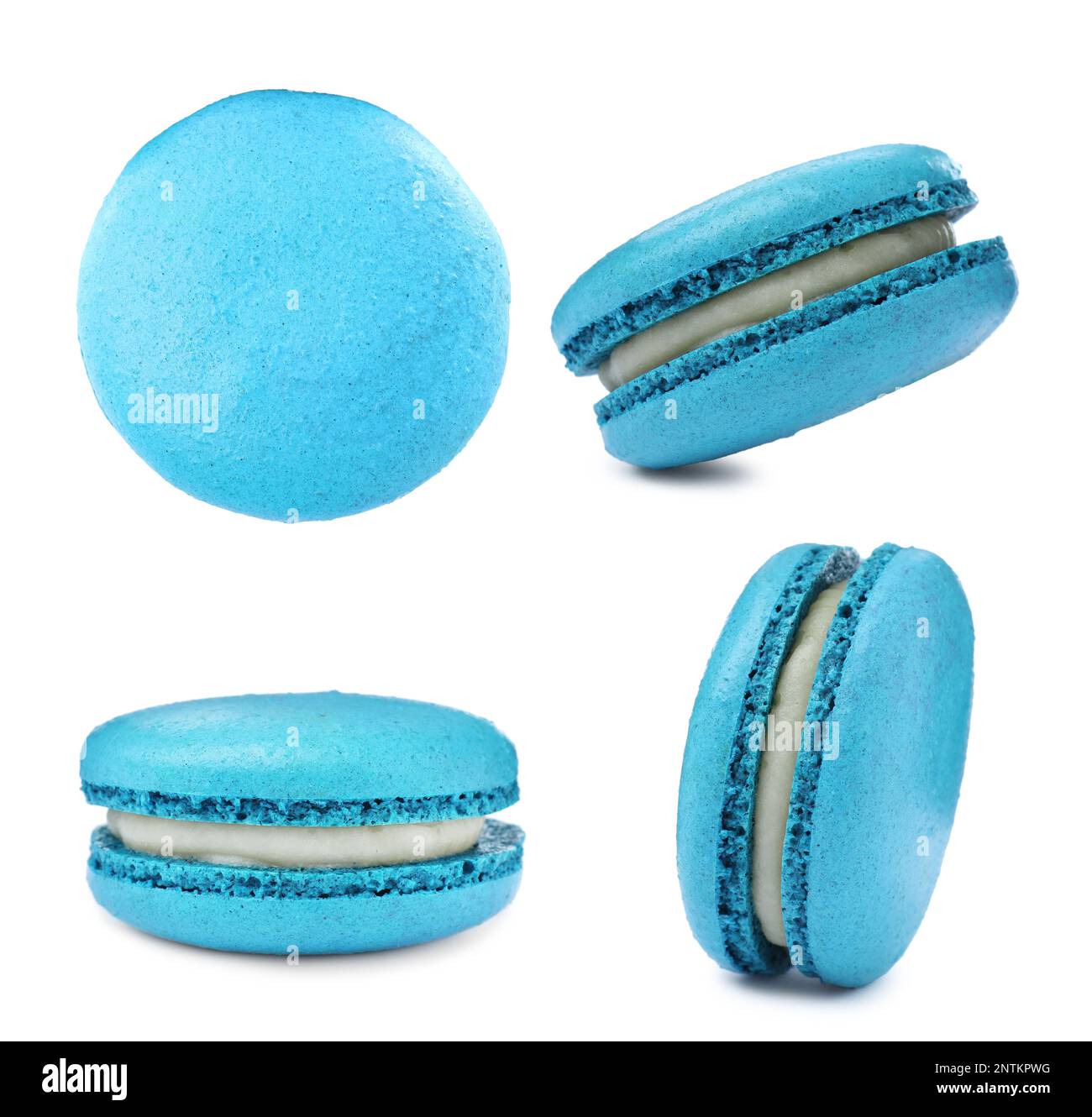 Set with delicious macarons on white background Stock Photo