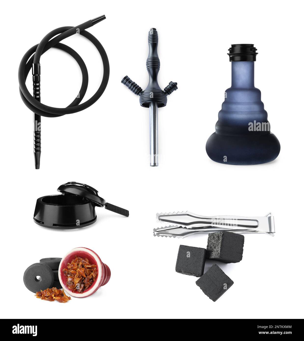 Modern hookah kit on white background, collage Stock Photo