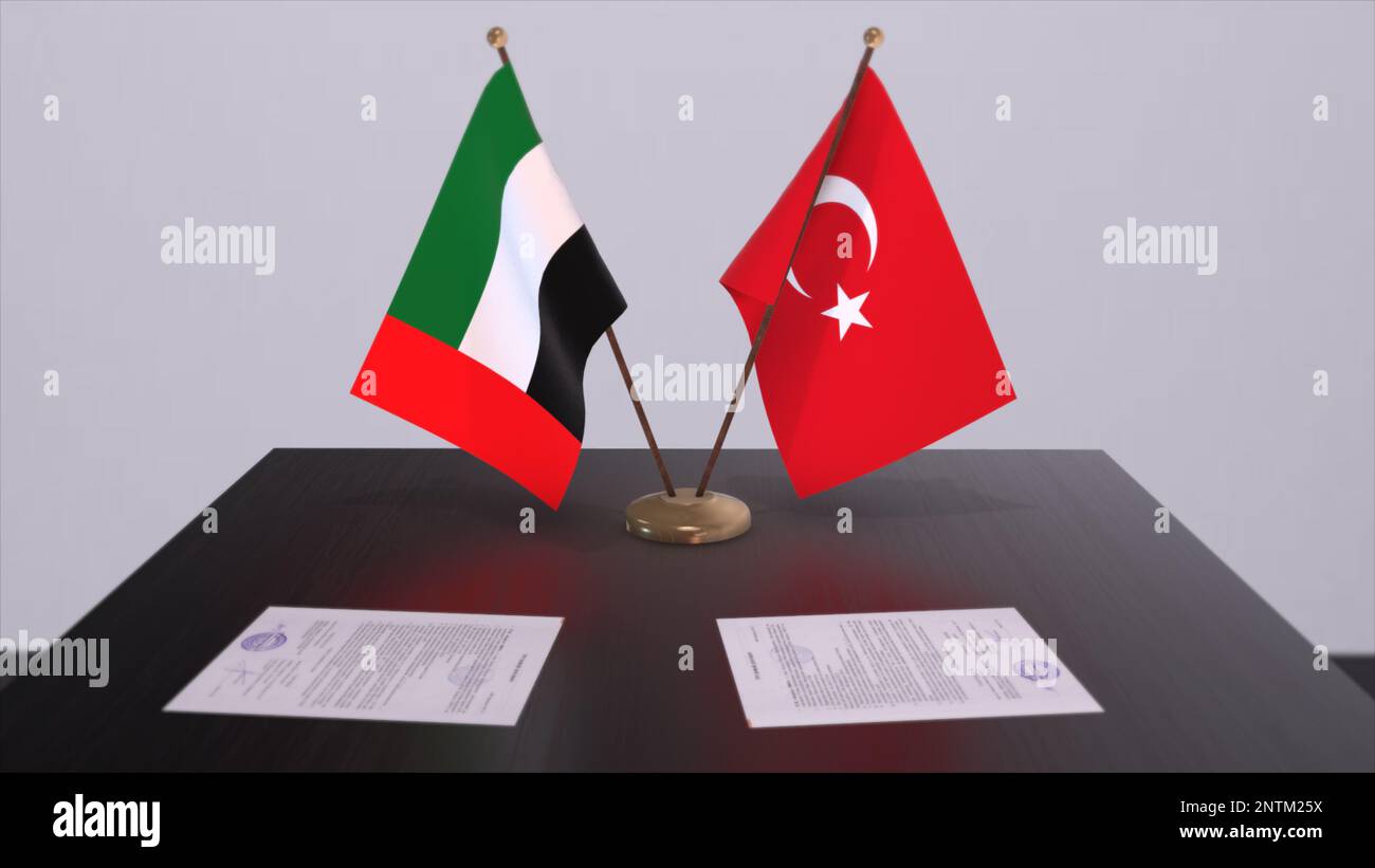 UAE and Turkey flags at politics meeting. Business deal 3D illustration Stock Photo Alamy