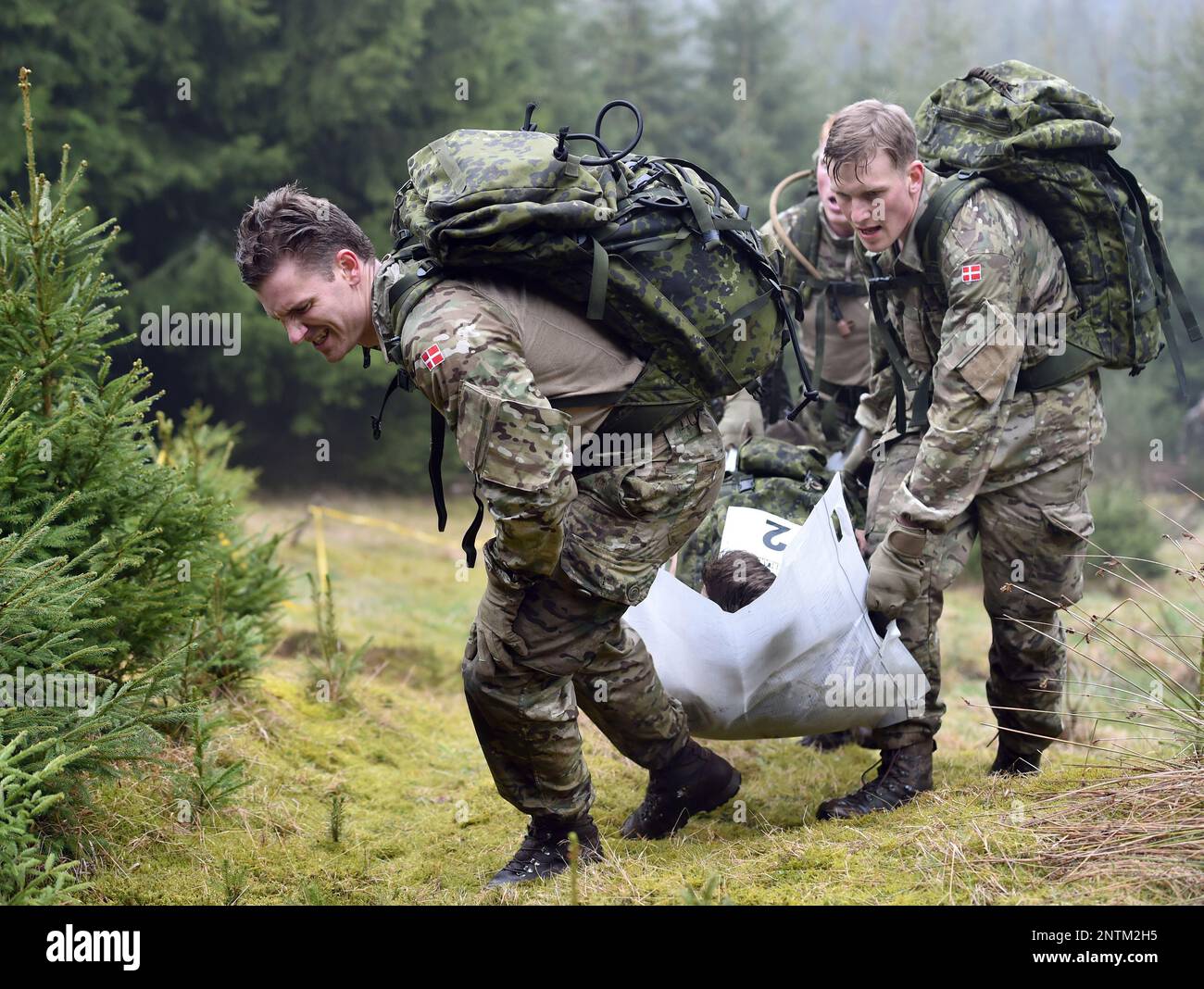 Danish soldiers carry a teammate during a contest of the German ...