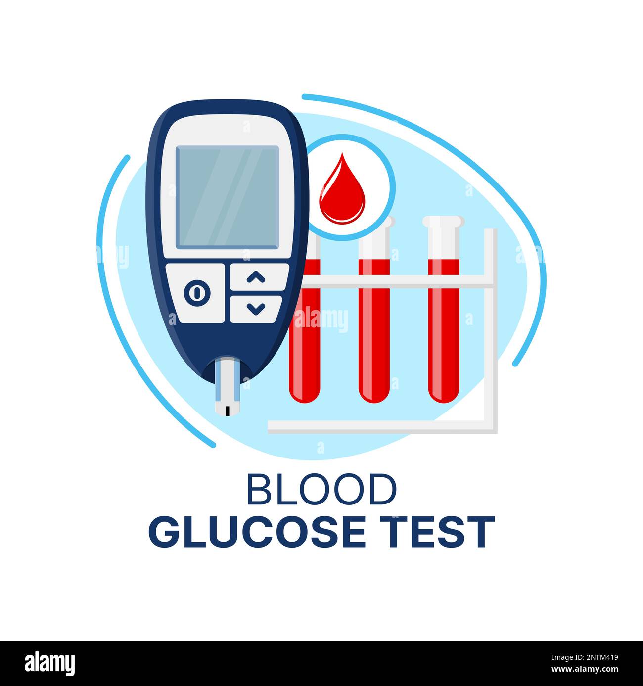 Blood glucose test of diabetes care icon. Vector with sugar