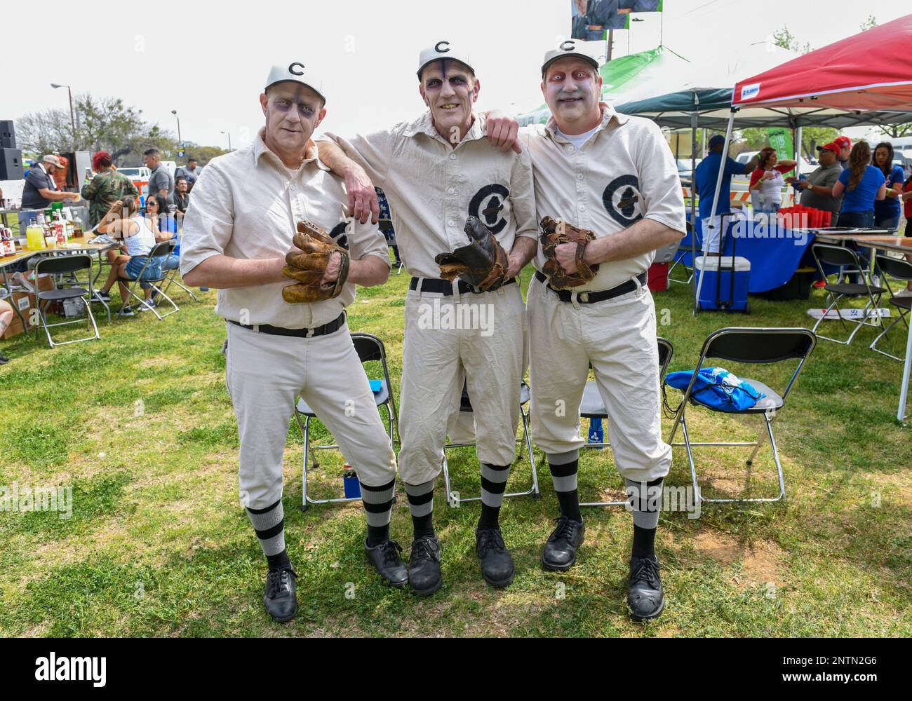 Mar 28, 2019: Fans dress up as the 1908 Chicago Cubs as they