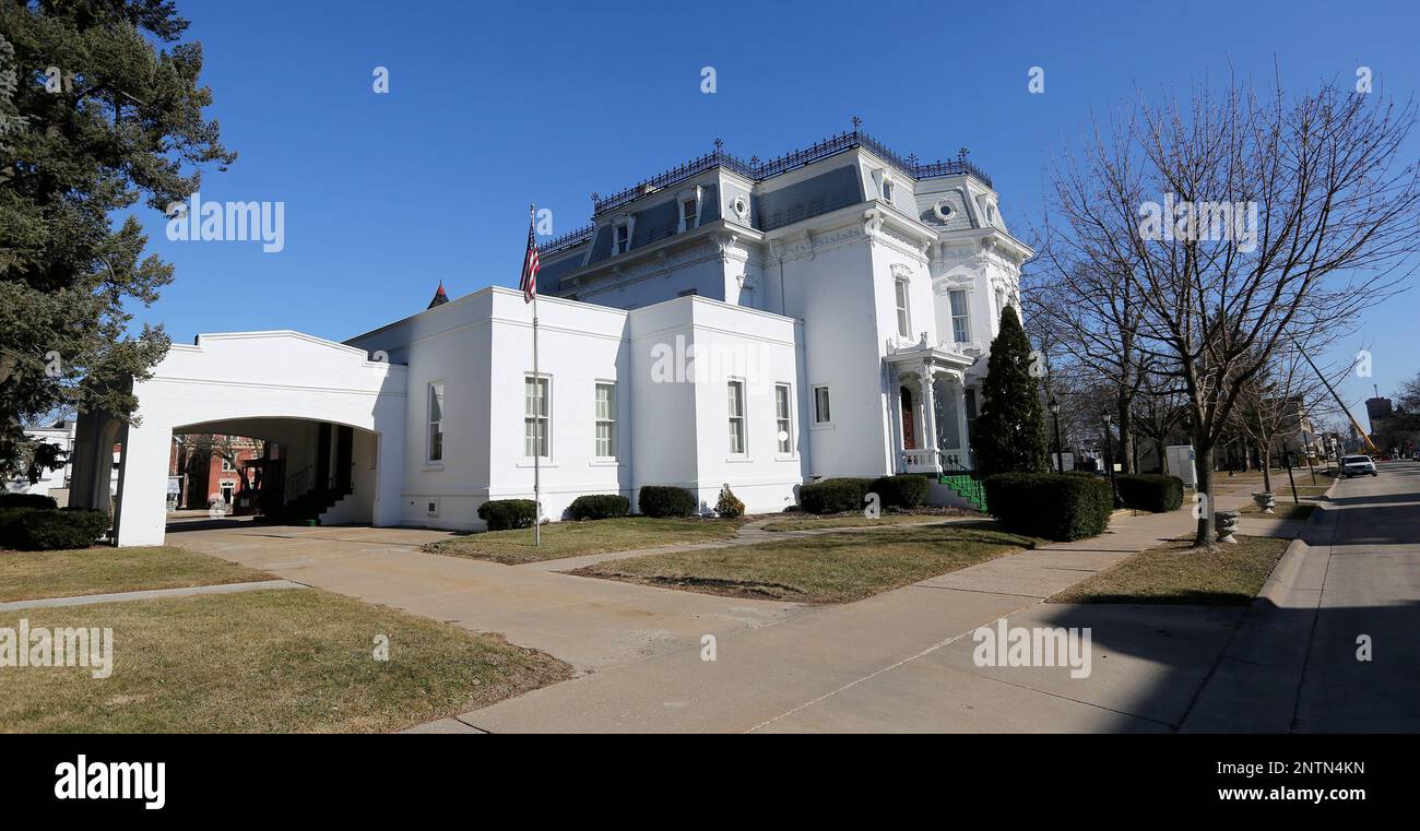 This Thursday, March 21, 2019 photo, shows the exterior of th eHoffmann Schneider Funeral Home