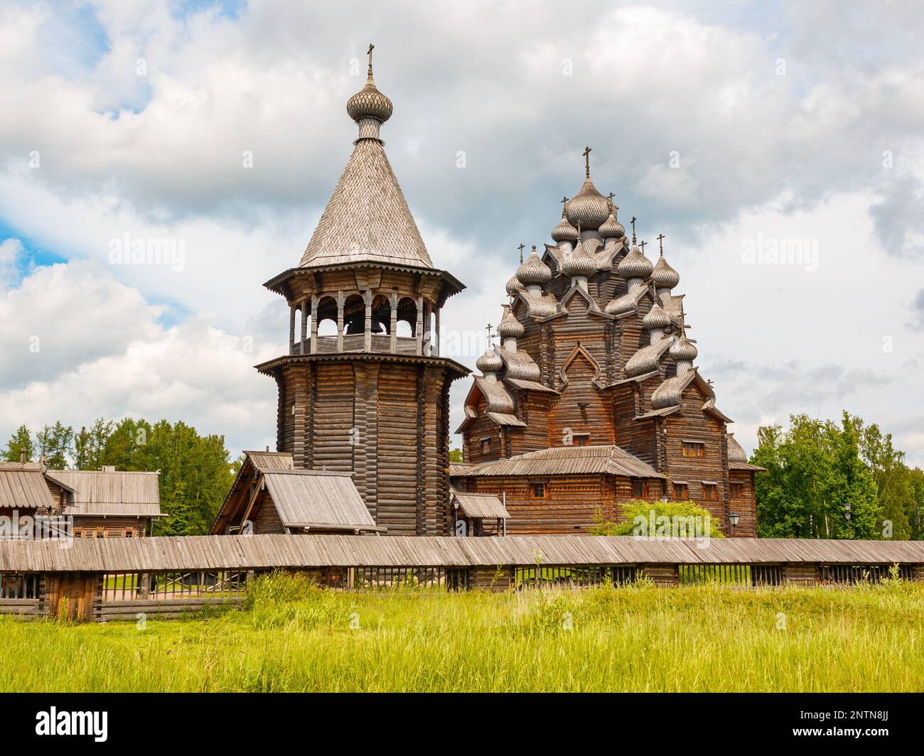The Ethnographic Museum of Russian Wooden Architecture Bogoslovka Estate is located in the Nevsky forest park of the Leningrad region near St. Petersb Stock Photo