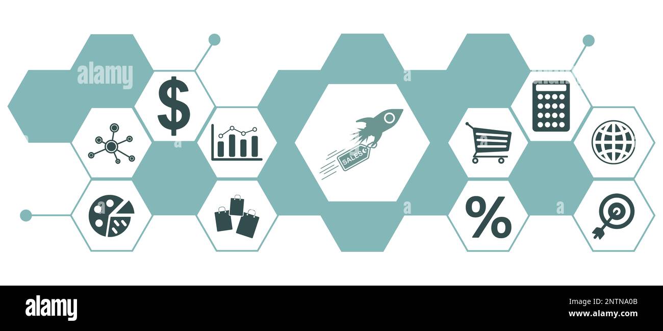 Concept of sales growth with connected icons Stock Photo - Alamy